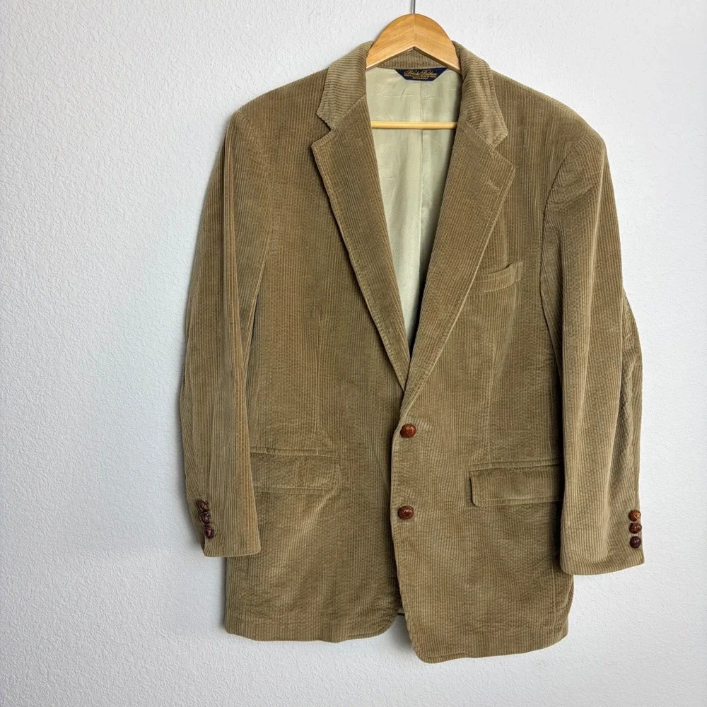 Brooks Brothers Men Vintage Tan Corduroy Blazer Sport Coat Woven Buttons 39R USA